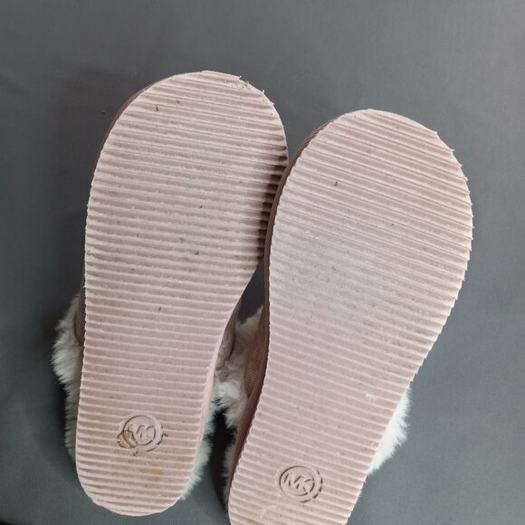 Michael Kors Janis Faux Fur-Lined Logo Jacquard Slipper 9 M Soft Pink - Picture 6 of 10